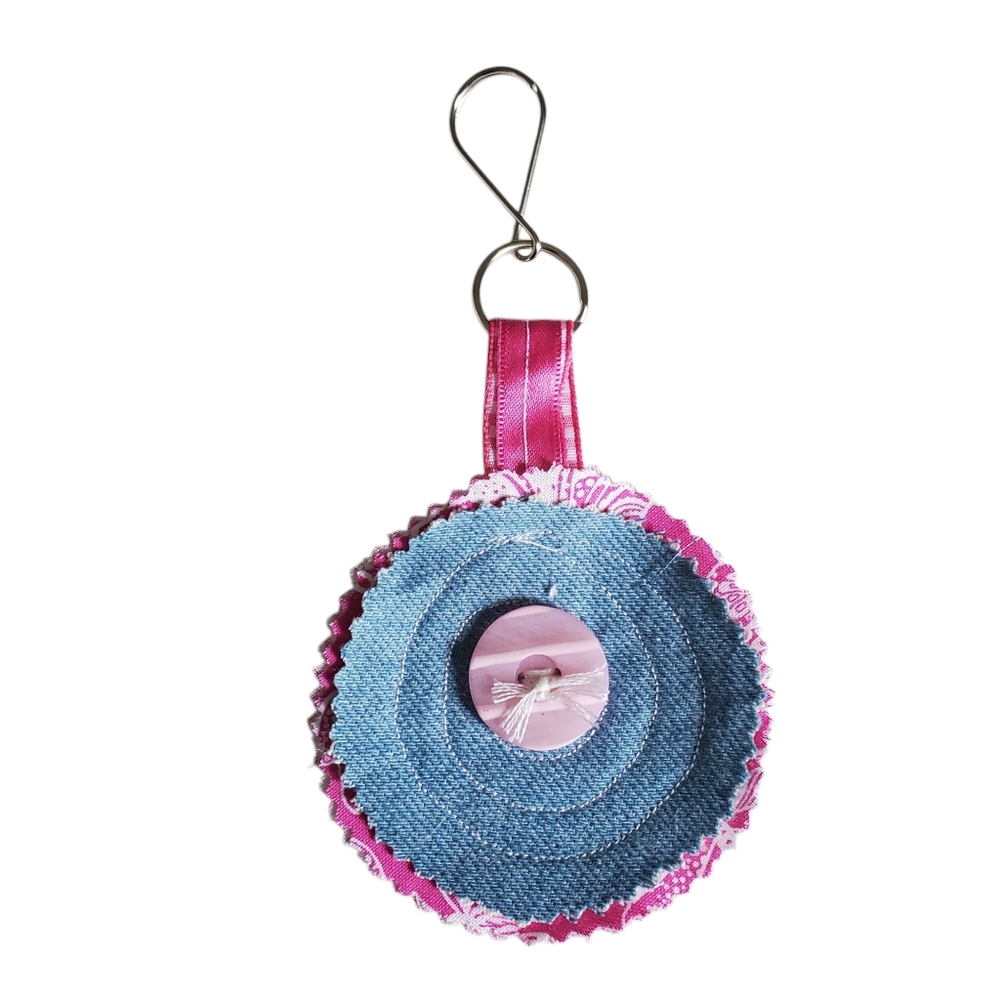 New Homecrafted Pink and Blue Fabric Keychain